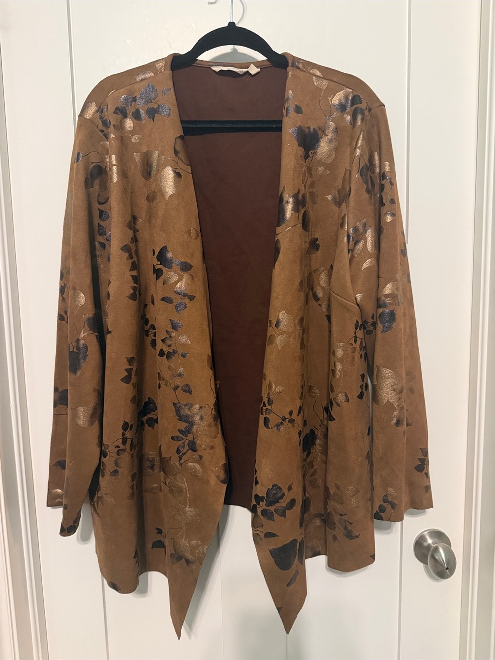 Soft Surroundings Lagenlook Brown Floral-Print Open Front Jacket Plus Size 3X